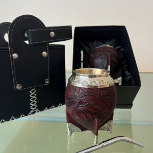 Mate Torpedo  Cincelado Cuero Repujado + Bombilla De Acero