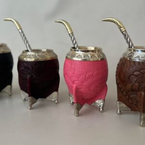 Mate Torpedo  Cincelado Cuero Repujado  + Bombilla De Alpaca