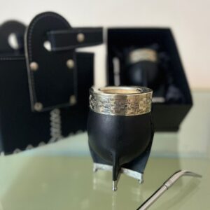 Mate Imperial Liso Negro Base De Alpaca + Bombilla De Acero